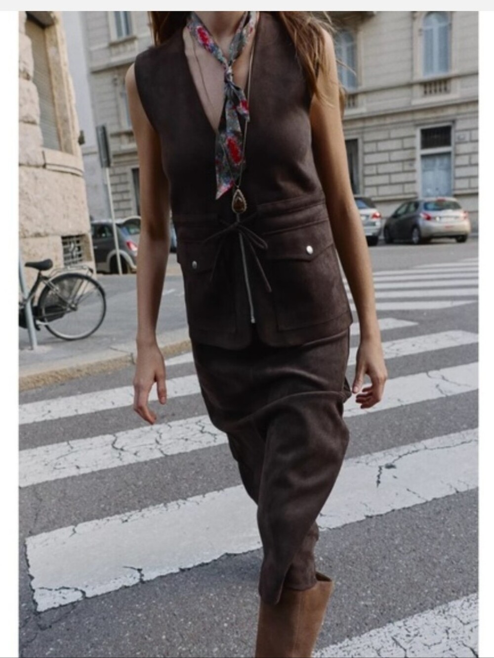 NWT Zara Chocolate Brown Faux Suede Waistcoat with Patch Pockets. Large. - Picture 3 of 9